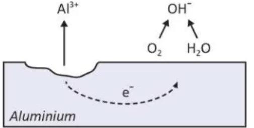 Figure 2. Réactions d’oxydation et de réduction se déroulant sur des zones adjacentes à la surface d’un métal