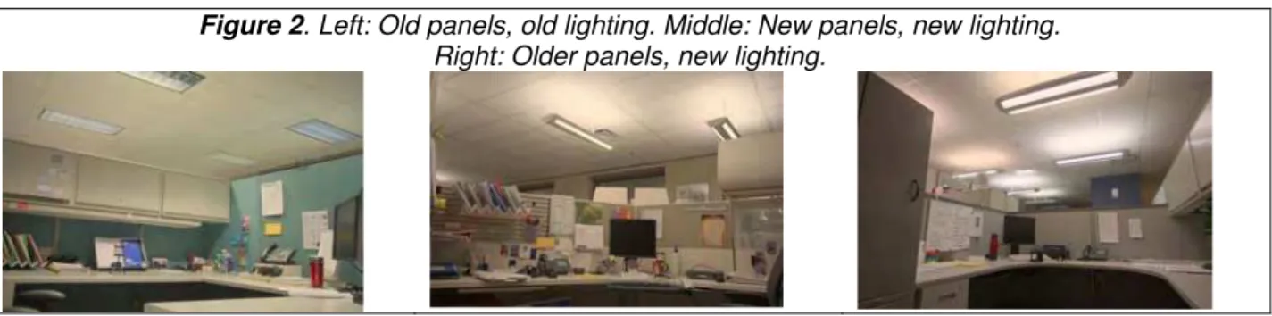 Figure 2. Left: Old panels, old lighting. Middle: New panels, new lighting.  