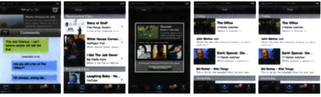 Figure 3-3:  NeXtream's smartphone controller and its feature of accessing  one's social network while watching  video.