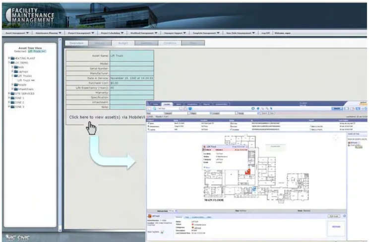 Figure 3: Screen shots from the FMM system showing its integration with AeroScout Mobile View 