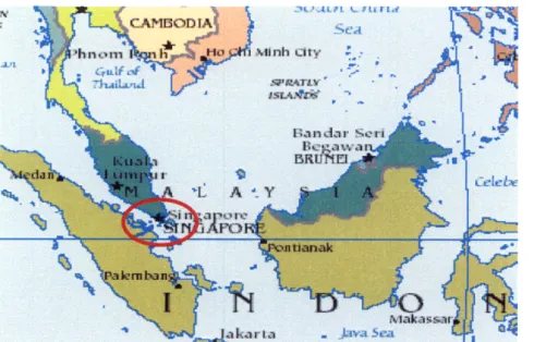 Figure 2. 1: Map of Southeast Asia with Singapore Highlighted (My Travel Guide 2008)