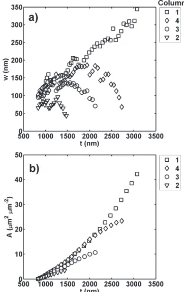 Figure 9 shows the 3D reconstructions of these four nanocol- nanocol-umns. The smallest of the columns tracked, column 2, survives only 700 nm from the initial tracking depth