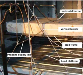 Figure 7. Ignition of the test specimen using  the dual T-burner system. 