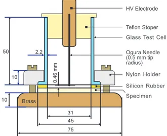 Fig. 1. Test cell for the time to breakdown tests under partial discharges (all dimensions in millimeters).