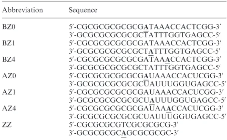 Table 1. Sequences of duplex oligonucleotides and their abbreviations used in this study