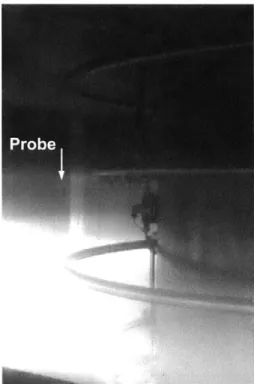 Figure 2.9: An image of the Langmuir probe in plasma  within VTF.