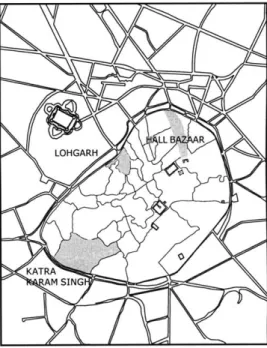 Fig.  16.  Hall  Bazaar,  Katra  Karam  Singh and  Lohgarh  within  the  Walled  City