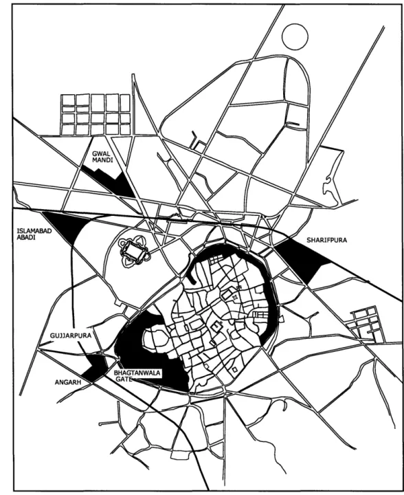 Fig  19.  The  principal  Muslim  inhabited clusters  within  the  walled  city  as  of  March 1947