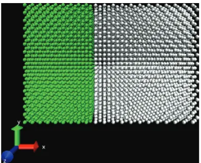 Fig. 2 . Snapshot of the Ni/Al bilayer at time t = 0, showing the atoms distribution: Ni (green) and Al (white).