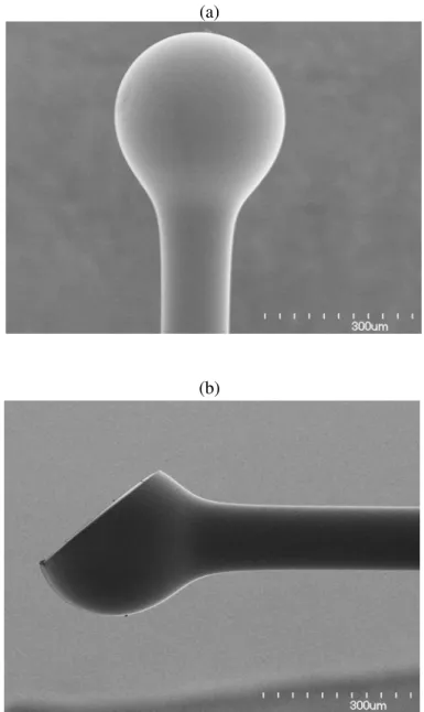 Figure 1 Ultra-small probe with ball lens. a) used for forward view and    b)  used for side view