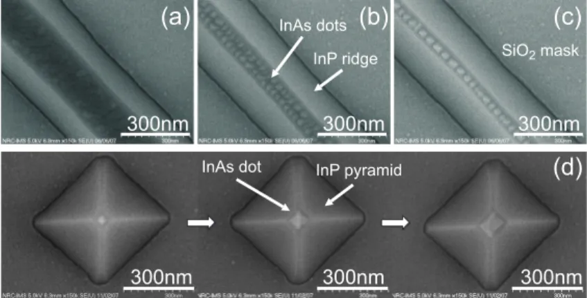 Figure 1. Plan view SEM images of uncapped ridge nanotemplates with varying base width dimensions: (a) 390 nm, (b) 335 nm, and (c) 325 nm