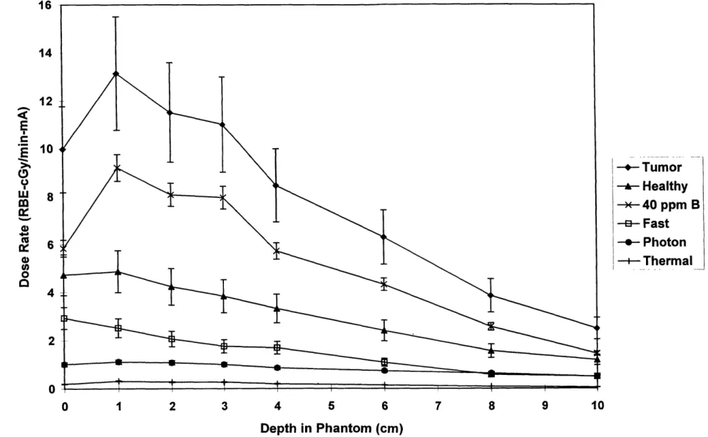 Figure  3.1:  Experimental  Dosimetry  Results for  1.3 MeV deuterons  on a  beryllium  target