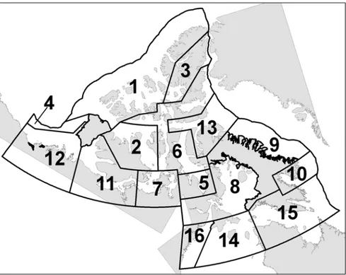 Figure 6:  Map of northern Canada showing the Zones in the existing Zone-Date  System