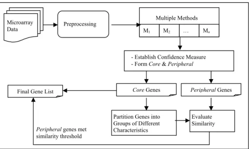 Fig. 1. The proposed multi-strategy approach for the analysis of microarray data.
