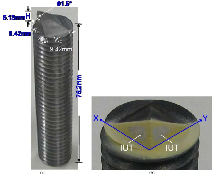 Fig. 3. (a) An integrated S wave probe having two polarizations (S ⊥  and S // ) and (b) zoomed probe head  having two IUTs