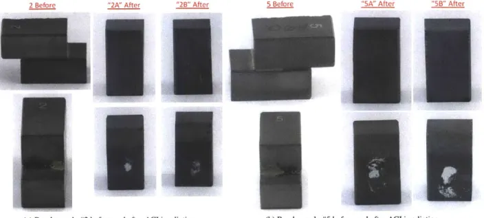 Figure 4.2:  Bond samples  #2  and #5  after ACI irradiation.  Both 2  and 5  are the  same construction:  calcium aluminate bond method.