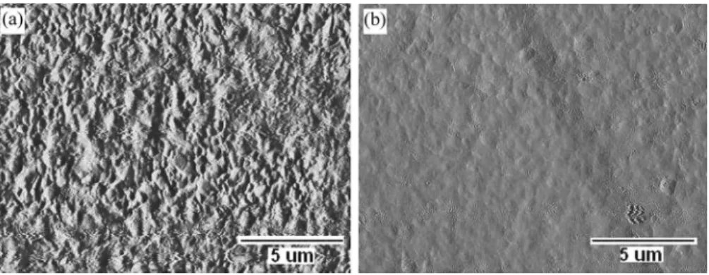 Figure 2. AFM micrographs of the SWCNT=AuNP=Fc-pepstatin ﬁlm on SPGE (a) before and (b) after incubation with 10 pM of HIV-1 PR