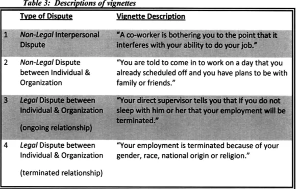 Table 3:  Descriptions  of vianettes