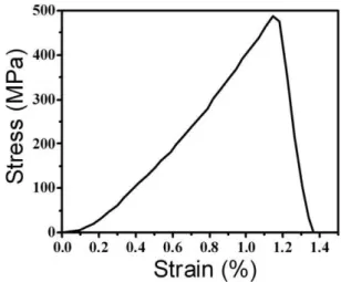 FIG. 3. Typical brittle rupture behaviors of the tested ﬂax ﬁbers.