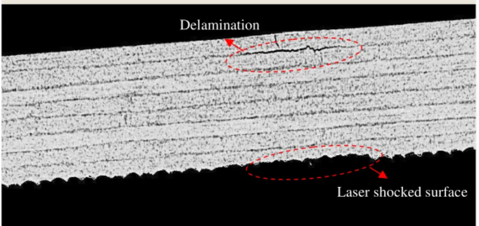 Figure 5. Micro-focus X-ray computer tomography image of the damaged section of the composite plate