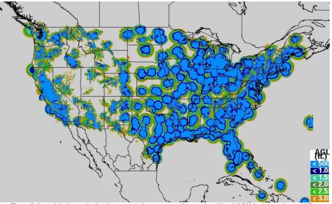 Figure 5: Low altitude terminal and enroute radar coverage above ground level (AGL) in the continental US   based on radar coverage models [14] 