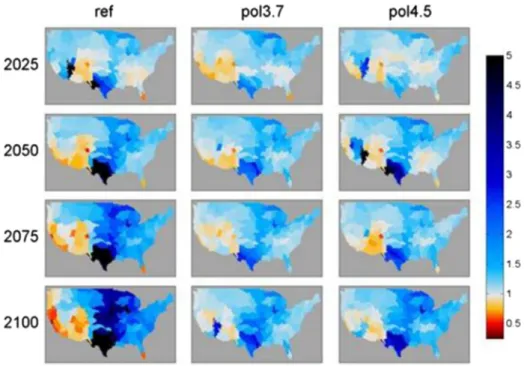 Figure 2 shows the average change in runoff across all ASRs by time period computed by CLIRUN for IGSM-CAM scenarios