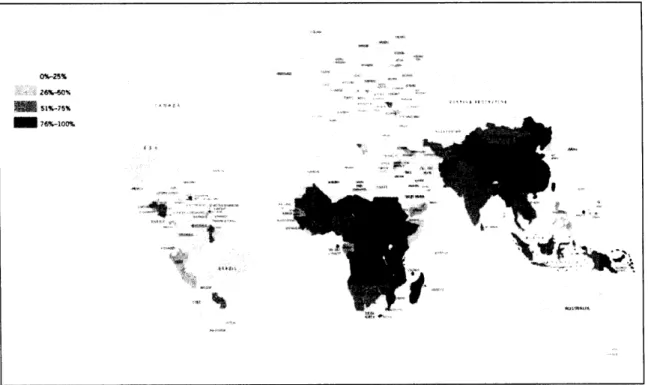 Figure  2.2:  Percentage  of population using  solid fuels (WHO,  2006)