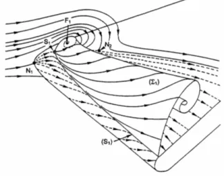 Fig. 11  Topology of skin-friction line  pattern on upper surface