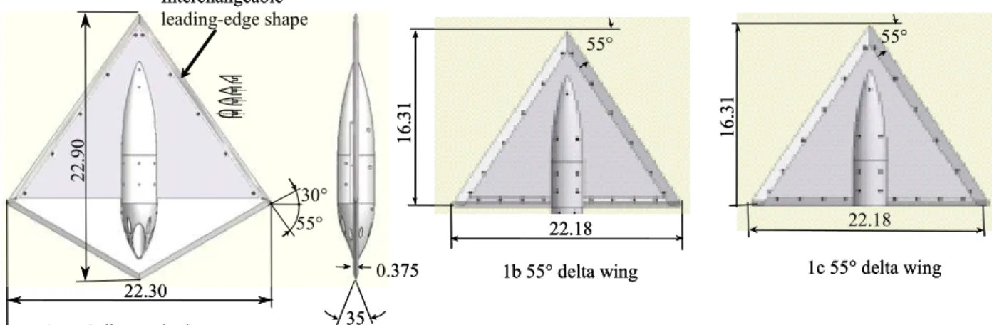 Fig 1   IAR 55° diamond wing and delta wing model with interchangeable leading-edges