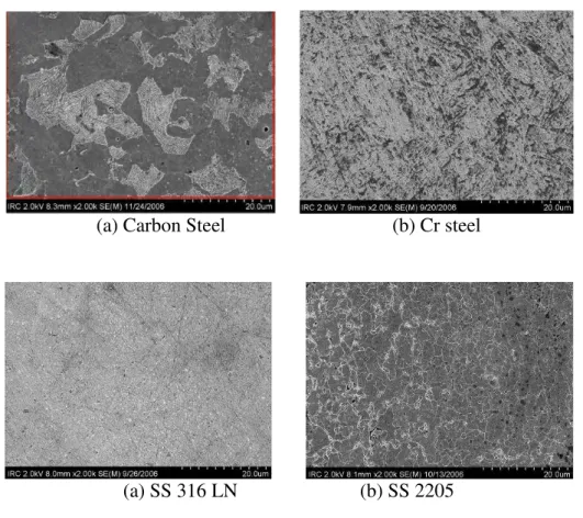 Figure 3.  SEM images of microstructures of different types of steel 