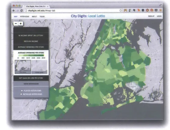 Fig. 3.10  Average spending per store map:  the darker green represents areas where, on average, people  spent more  on lottery tickets at each store