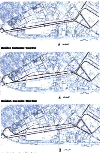 Fig 2-6 Diagrams show three  alternativesfor the BRT alignment  in Urban Ring Phase II