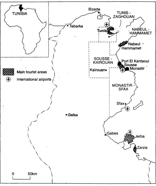 Figure 2  Tourism development in Tunisia, 1970s  o  (  / ~ J ~ Main tourist areas \ I 