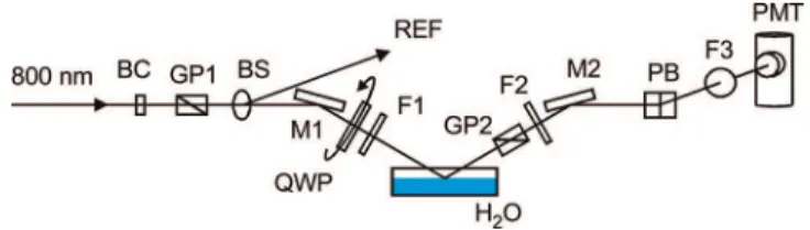 Figure 2. Experimental setup for measurement of SHG at an air/water interface (adapted from ref 18)