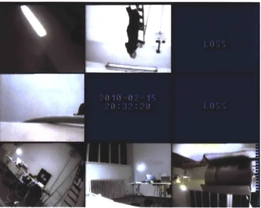 Figure  3:  Multiple  camera  views,  organized  as  adjacent  rectangular  windows  in the  style  of  most  video  surveillance  interfaces
