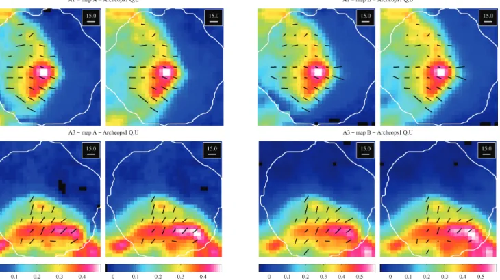 Figure 3. Simulated chopped and unchopped images as described in Section 3.1. On the left-hand side of each subpanel is the ‘chopped’ image, meant to represent the polarimetry data