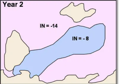 Figure 3: Illustration of two ice regions in a hypothetical offshore area for Year 1. 