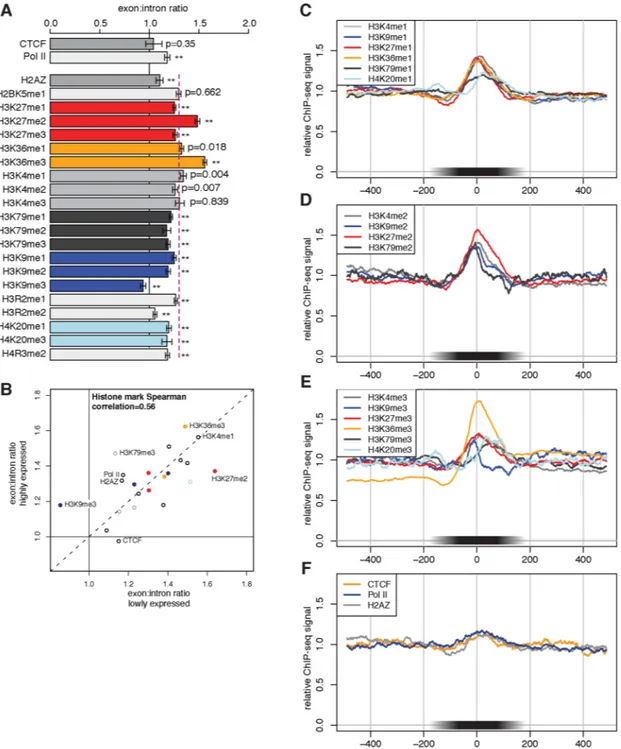 Figure 2. Exon-biased distribution of specific histone H3 methylation marks