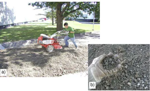 Figure 5: a) Grinding down the dry Leda clay after it was delivered to CHC; 