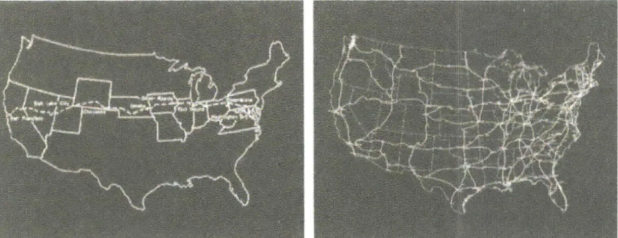 Figure  9.  The  Interstate  Highway  system's  growth  1911,  1947  Source:  Charles  Waldheim,  The  Land- Land-scape  Urbanism  Reader.