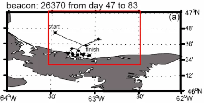 Figure 8 Beacon drift trajectory. Red rectangle specifies the area with the field  measurements used in the model