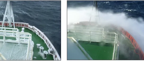Figure  4.    Spray  event  on  the  deck  of  the  Atlantic  Kingfisher  arising  from  a   bow-wave impact event