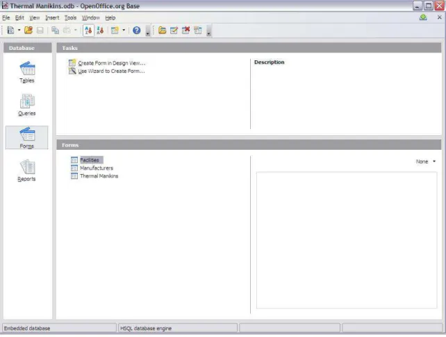 Figure 3: Screenshot of the thermal manikin database in OpenOffice.org Base 