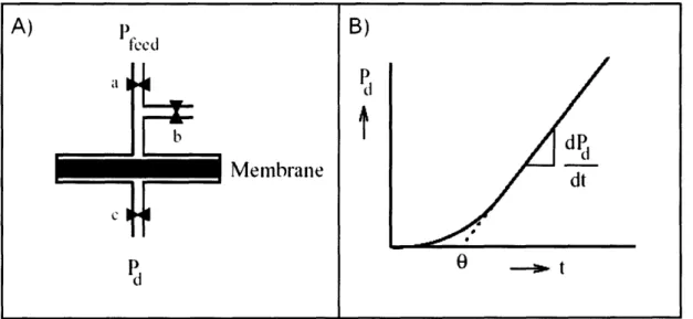 Figure  9.  Time  Lag Diffusion  Experiment.  A)  Schematic  of diffusion  chamber with upstream and  downstream valve  networks