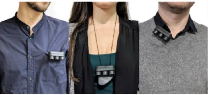Fig. 1. BioEssence is a wearable olfactory display that can be worn as a clip or as a necklace
