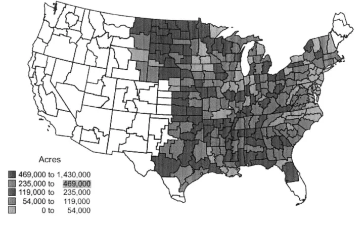 Figure 9.  Land Available  for Switchgrass. (source:  http://www.usda.gov/oce/reports/energy/AER816Bi.pdf)