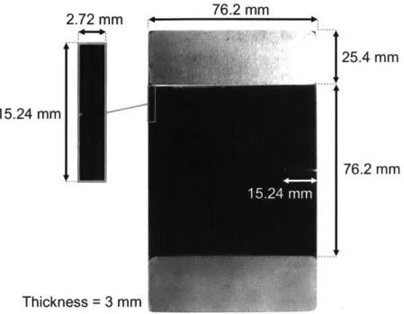 Figure  2-3:  Geometry  and  dimensions  of  sample,  aluminum  grips,  and  crack  size