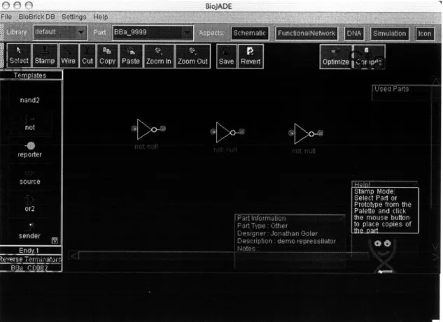 Figure  4-2:  Schematic  Design  Mode.  This  figure  shows  three  blank  not  gates  being stamped  out  on  the  design