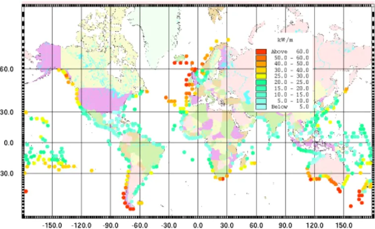 Figure 1. Global wave energy estimates from Barstow et al., 1998. 