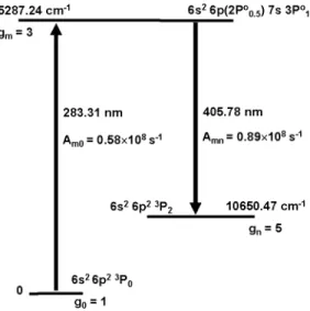 FIGURE 2. Energy level diagram of Pb for the states used in this study. 